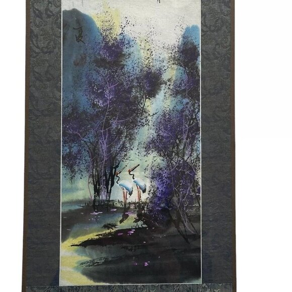 VTG Asian Watercolor Scroll‎ Paintings 4 Season Cherry Blossom Mountain 16" x 9" - Picture 4 of 11
